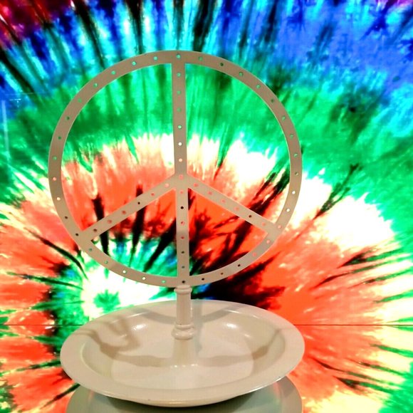 Vintage Earrings Peace Sign Display - Trinket Bowl for Rings, Bracelets, & Watch - Picture 2 of 5